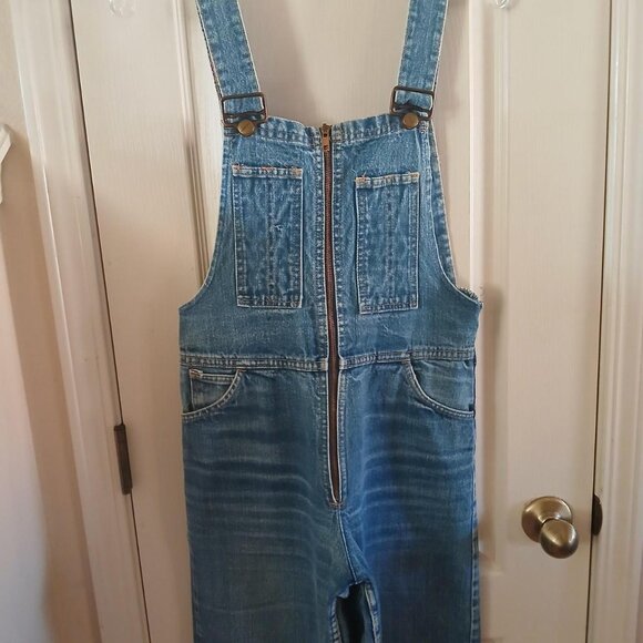VTG 70s HASH Jeans Denim Bib Star Overalls Wide Flare Leg Zipper Front 30x35 - Picture 5 of 8